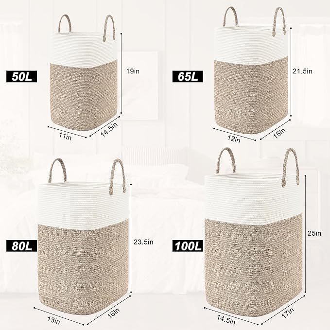 Woven Laundry Basket for Clothes, 50L Large Rectangle Laundry Hampers - Image 9