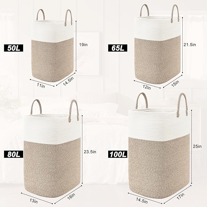Woven Laundry Basket for Clothes, 100L Large Rectangle Laundry Hampers - Image 9