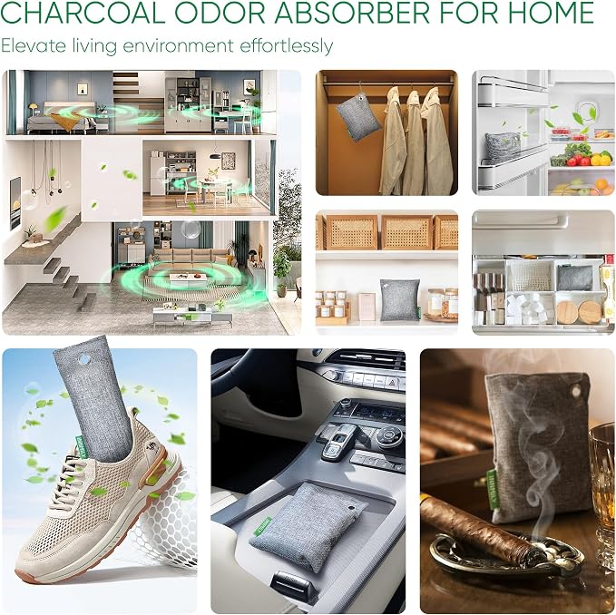 Activated Charcoal Odor Absorber, Large 500g w Hooks Nature Odor Remover - Image 6
