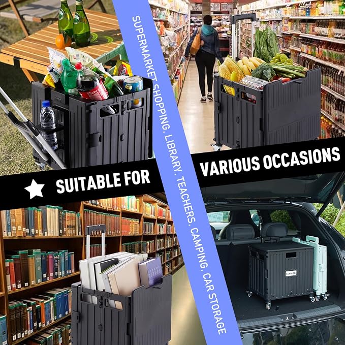 Folding Utility Cart Portable Rolling Crate Handcart Shopping Trolley - Image 7