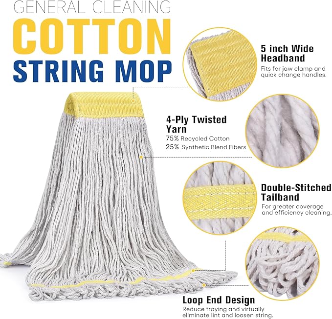 Matthew Cleaning Commercial Mop Head Replacement, 5 Inch Wide Headband - Image 3