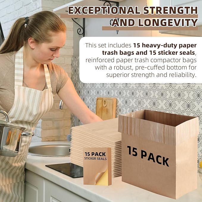Calvana Super Strong Compactor Bags, Heavy-Duty Kitchen Paper Trash Bags - Image 8