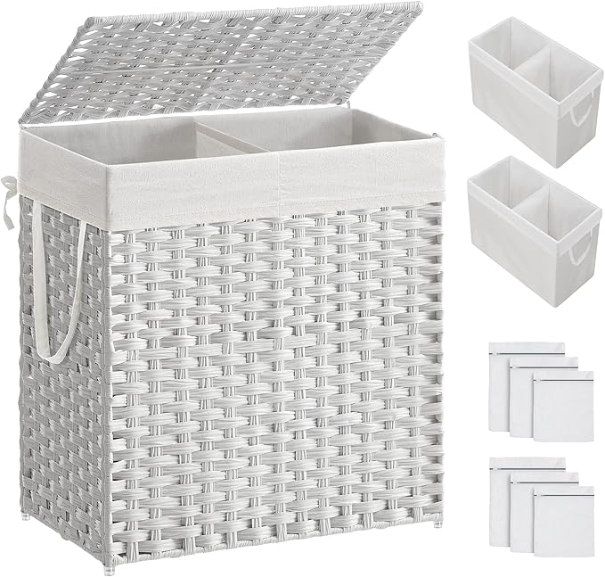SONGMICS Laundry Hamper with Lid, 110L Clothes Hamper with 2 Removable Liner by SONGMICSbySONGMICSHOME