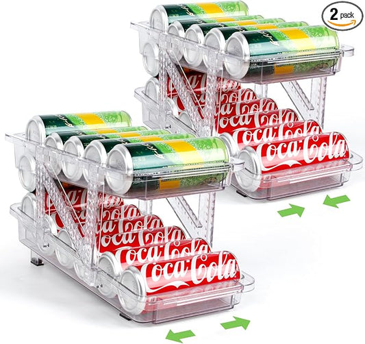 2 Pack Drink Organizer for Refrigerator, Soda Can Dispenser, Adjustable Width by CECOLIC