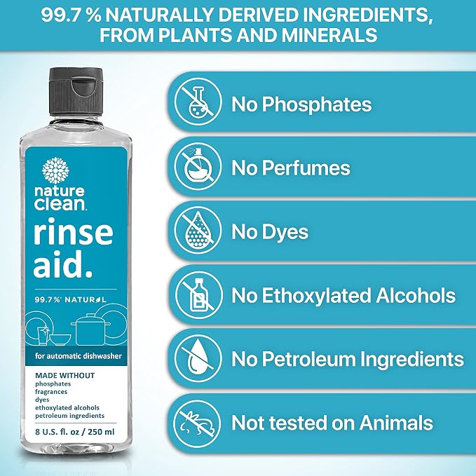 Nature Clean Natural Dishwasher Rinse Aid Liquid, Plant-Based Dishwasher Drying - Image 2
