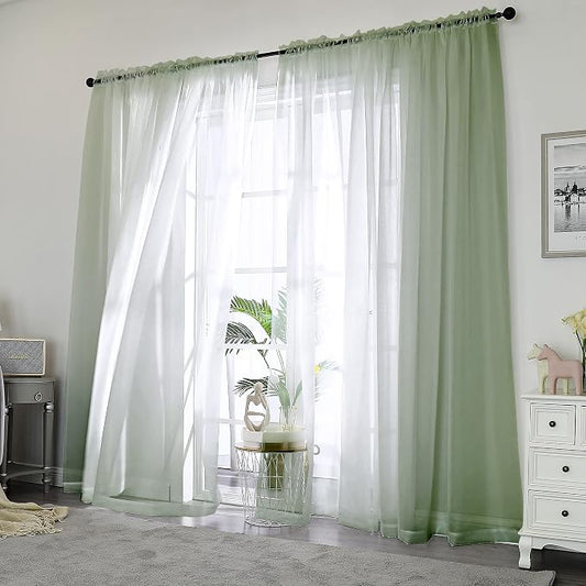 Chyhomenyc Sage Green Sheer Curtains 84 inches Long 2 Panels, Light Filtering - Image 2