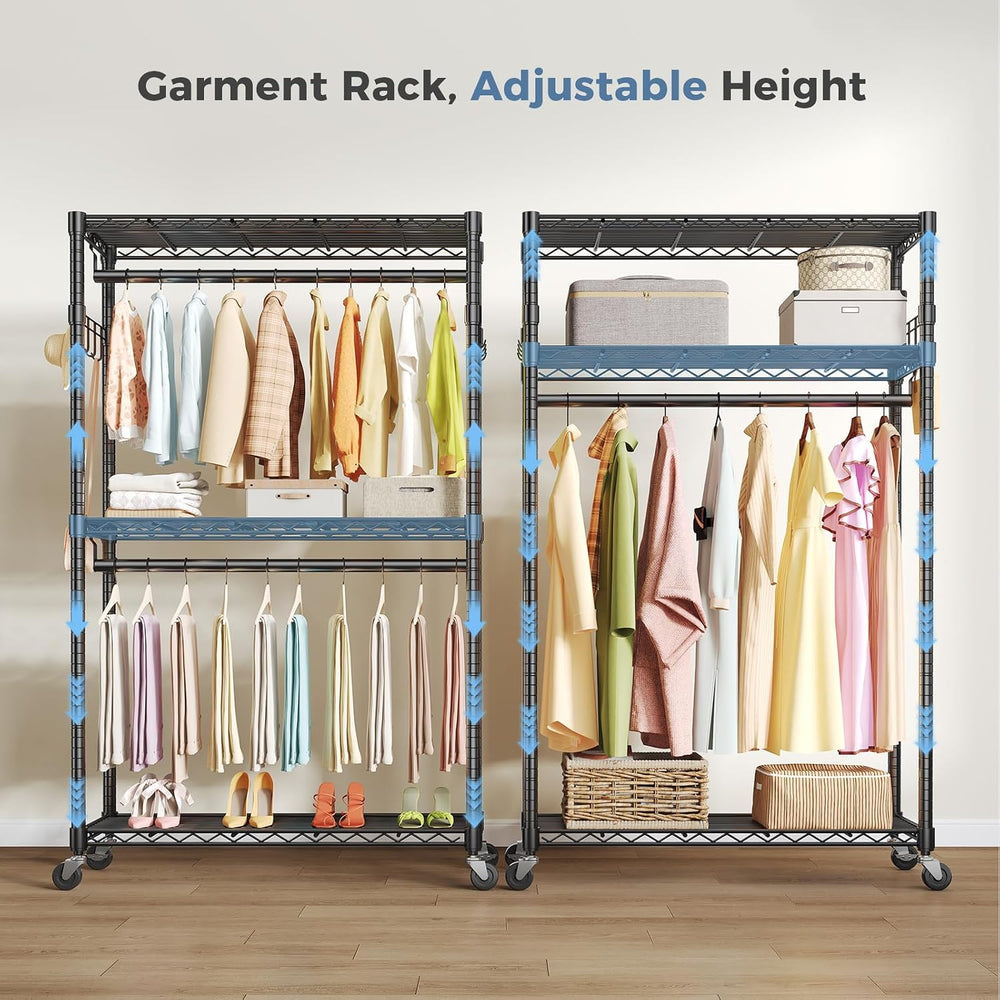 OLIXIS Rolling Clothes Rack, Heavy Duty Garment Rack, 47.2 IN, Black