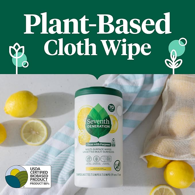 Seventh Generation Multi-Surface Cleaning Wipes, Lemon Zest Scent, Cuts Grease - Image 7