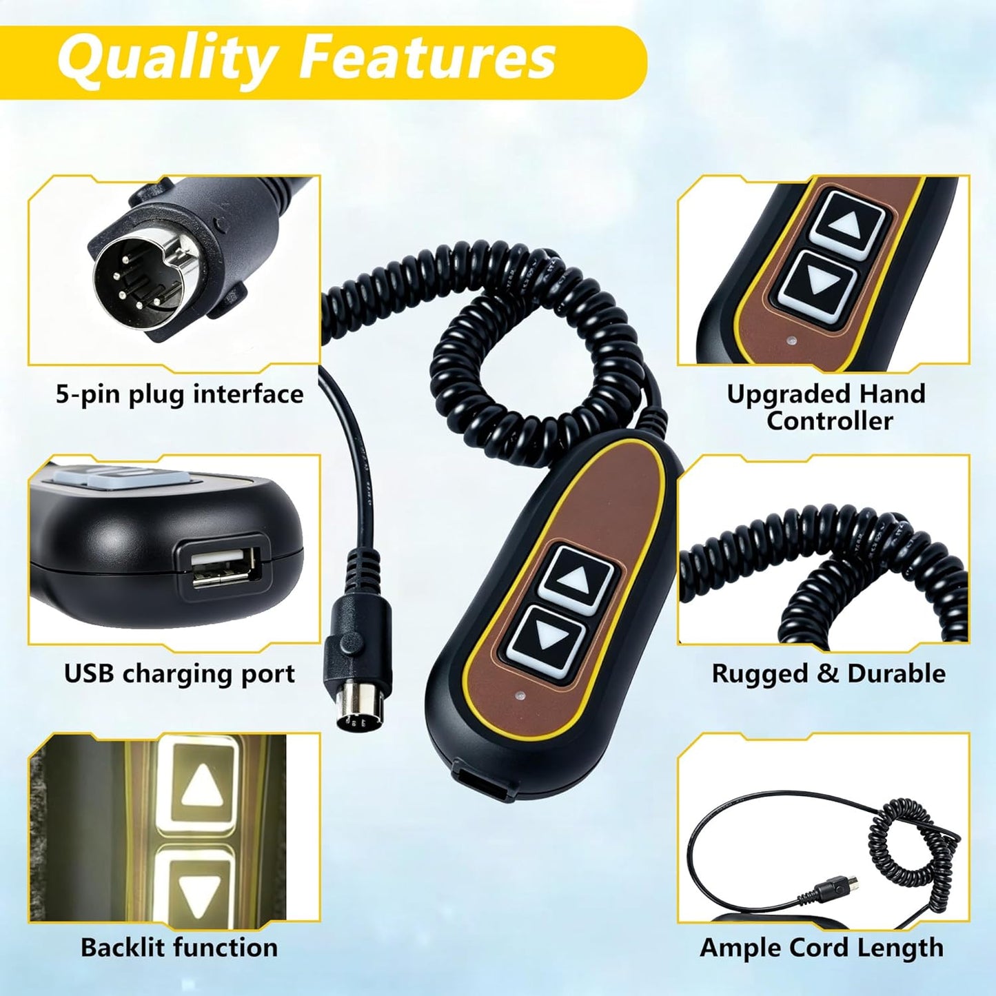 2 Button 5 Pin Remote ZK1200-HC Hand Control Replacement for Power Lift Recliner | Compatible for Golden Technologies Ultra Comfort | Built-in USB and Backlight Universal Remote for Massage Chair