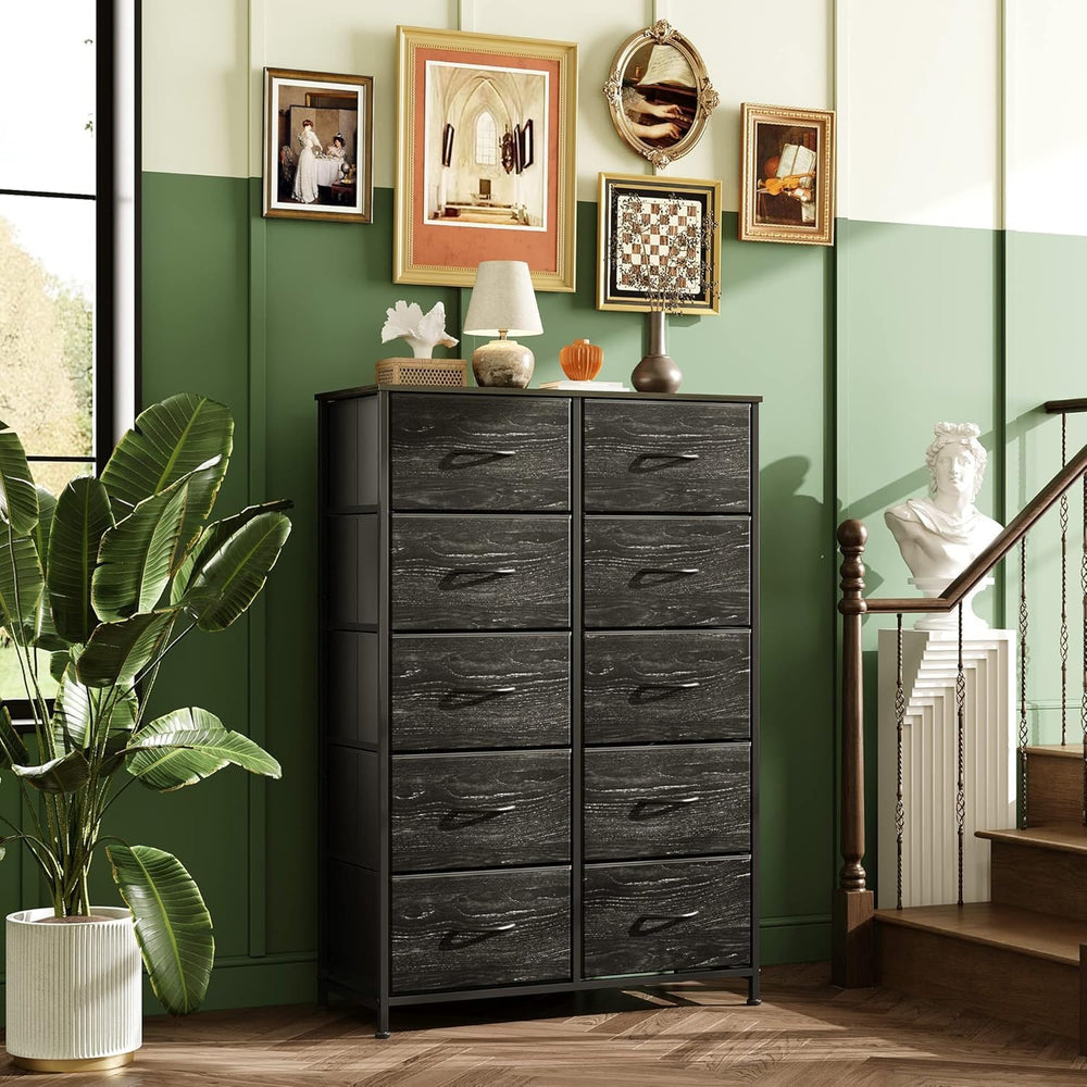 WLIVE Tall Dresser for Bedroom with 10 Fabric Drawers, Black