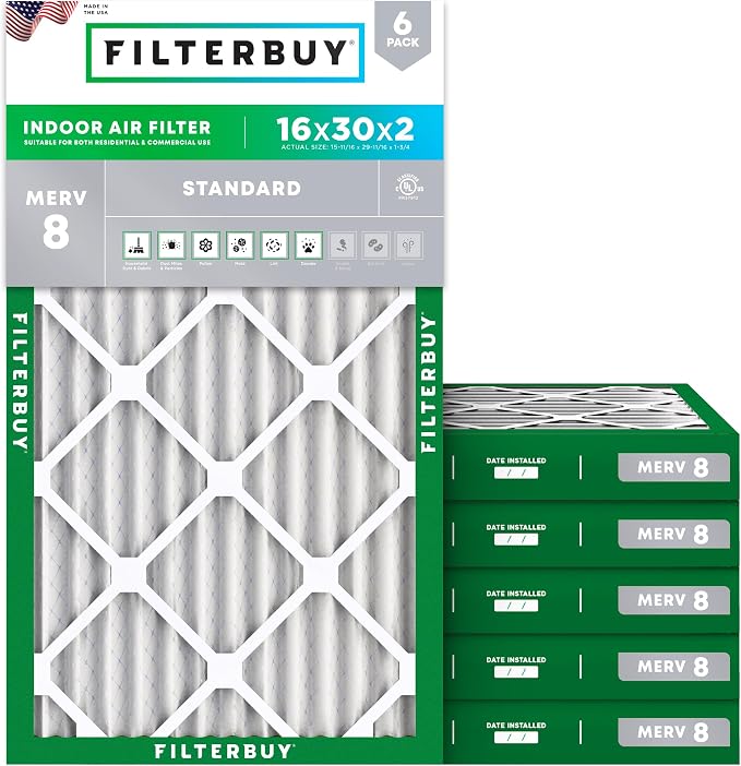 Filterbuy 16x30x2 Air Filter MERV 8 Dust Defense Replacement, Electrostatic by Filterbuy