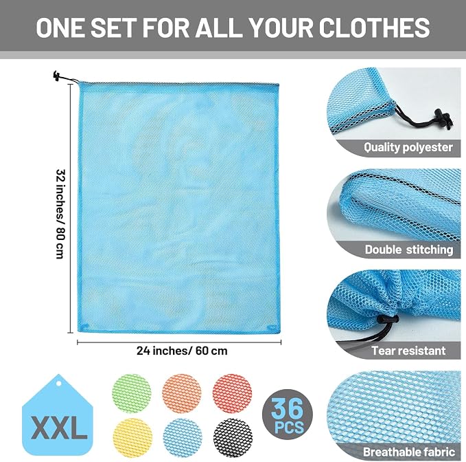 Berlune 36 Pcs Large Laundry Bag Colorful Extra Large Mesh Laundry Bag Bulk - Image 2
