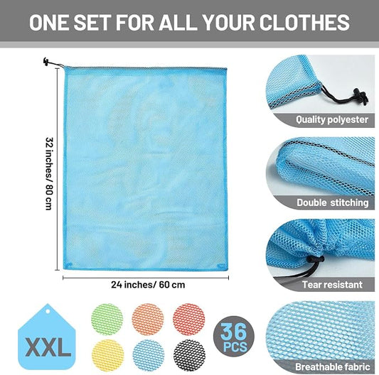Berlune 36 Pcs Large Laundry Bag Colorful Extra Large Mesh Laundry Bag Bulk - Image 2