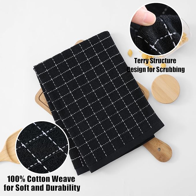 Homaxy 100% Cotton Terry Kitchen Towels, Checkered Designed, Soft and Super - Image 2