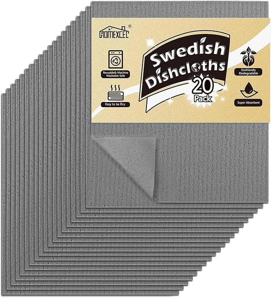 HOMEXCEL Swedish Dishcloths for Kitchen 20 Pack, Sponge Dish Cloth for Counters by HOMEXCEL