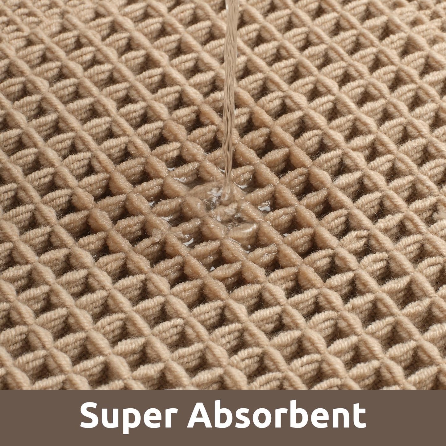AMOAMI Waffle Bath-Mat, 24"x36" Super Absorbent Bath Mats for Bathroom Non Slip, Machine Washable Bathroom Rugs with Tassels Ultra Soft Boho Bath Rugs for Floor Beige