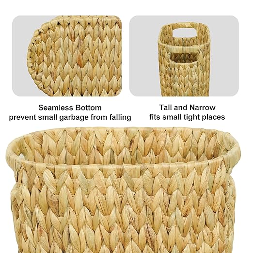 Wicker Trash Can, Bathroom Trash Can, Water Hyacinth Wicker Waste Basket - Image 6