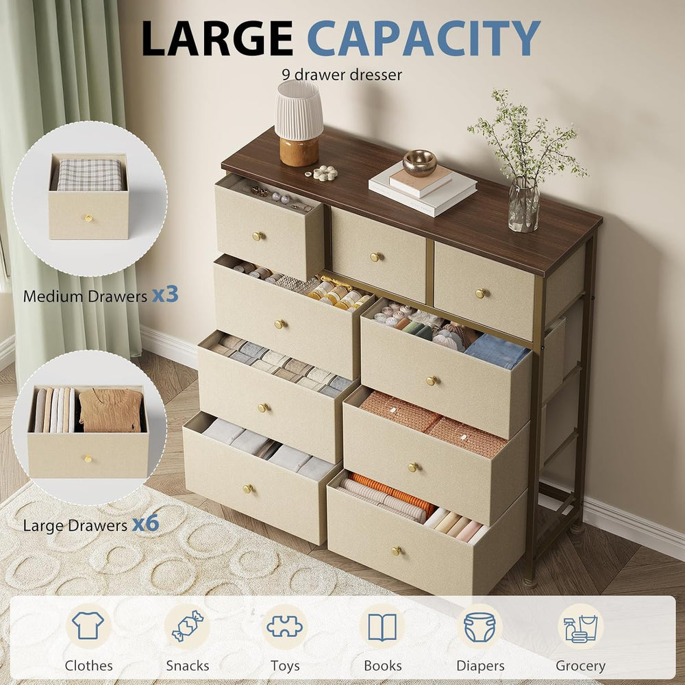 DUMOS 9 Drawer Dresser for Bedroom, Storage Organizer Chest of Drawers