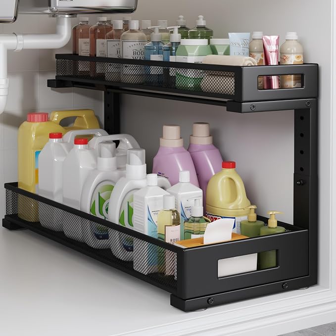 1 Pack 20.47IN Depth Under Sink Storage Organizer, Large 2-Tier Elegant Mesh by UnderSinkOrganizer