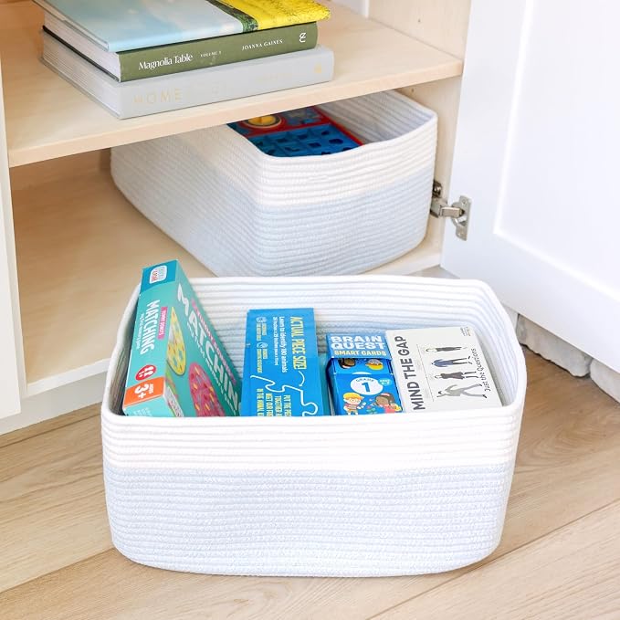 NaturalCozy Storage Baskets 16.8”x13”x7.6” Cotton Rope Woven Baskets - Image 9