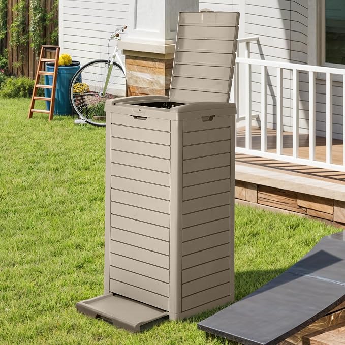 DWVO 38 Gallon Large Outdoor Trash Can, Waterproof Resin Hideaway Garbage Bin - Image 3
