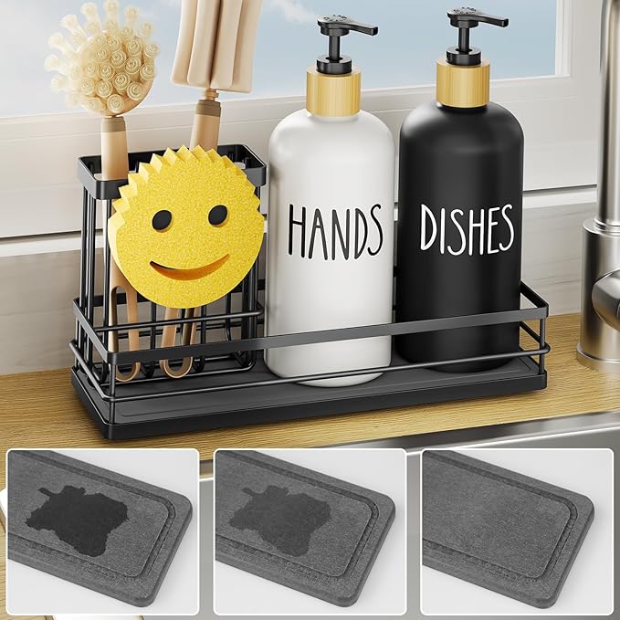 Moforoco Kitchen Dish Soap Dispenser Set, 16OZ Glass Bottle, Hand and Dish Soap by MOFOROCO