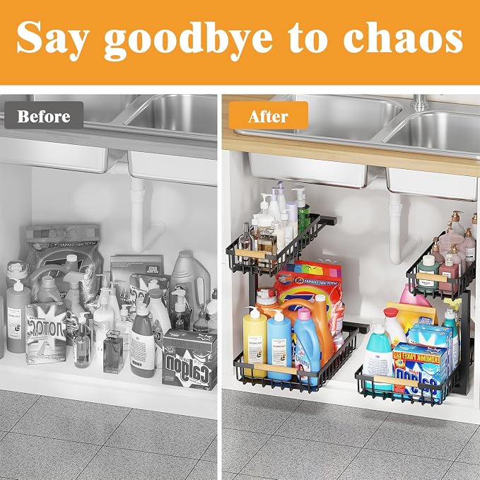2-Tier Slide Out Under Sink Organizer – 2-Tier Pull-Out Storage Rack, Bathroom - Image 3