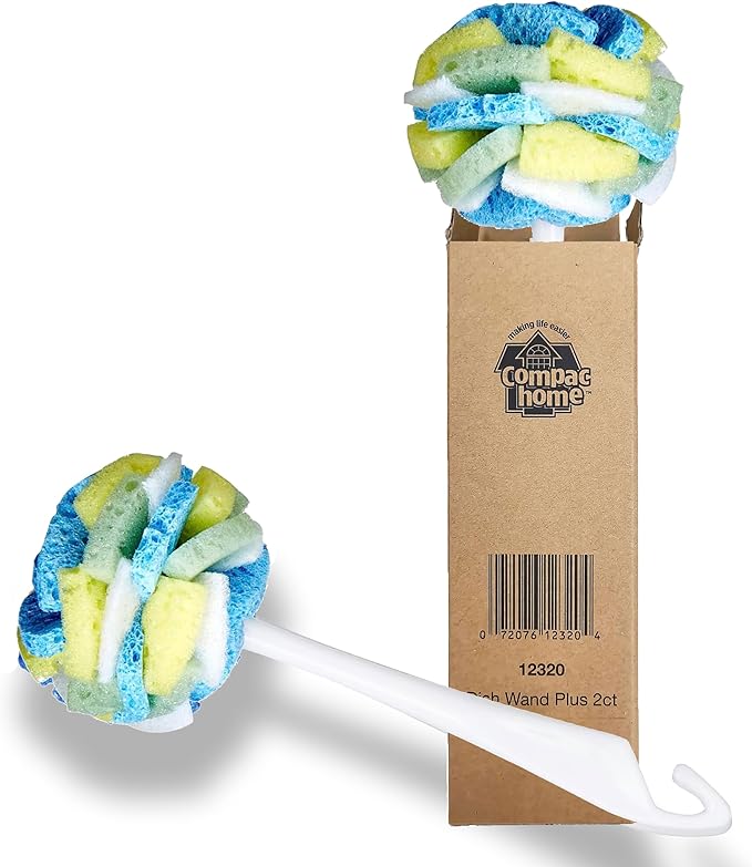 Compac Home Dish Wand Plus Cello, Foam & Scour Sponge Petals Brush and Clean by CompacHome