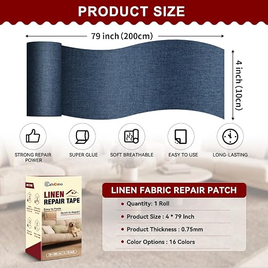 Linen Repair Tape 4x79 inch, Self Adhesive Fabric Patches, Linen Patch Tape Kit - Image 2