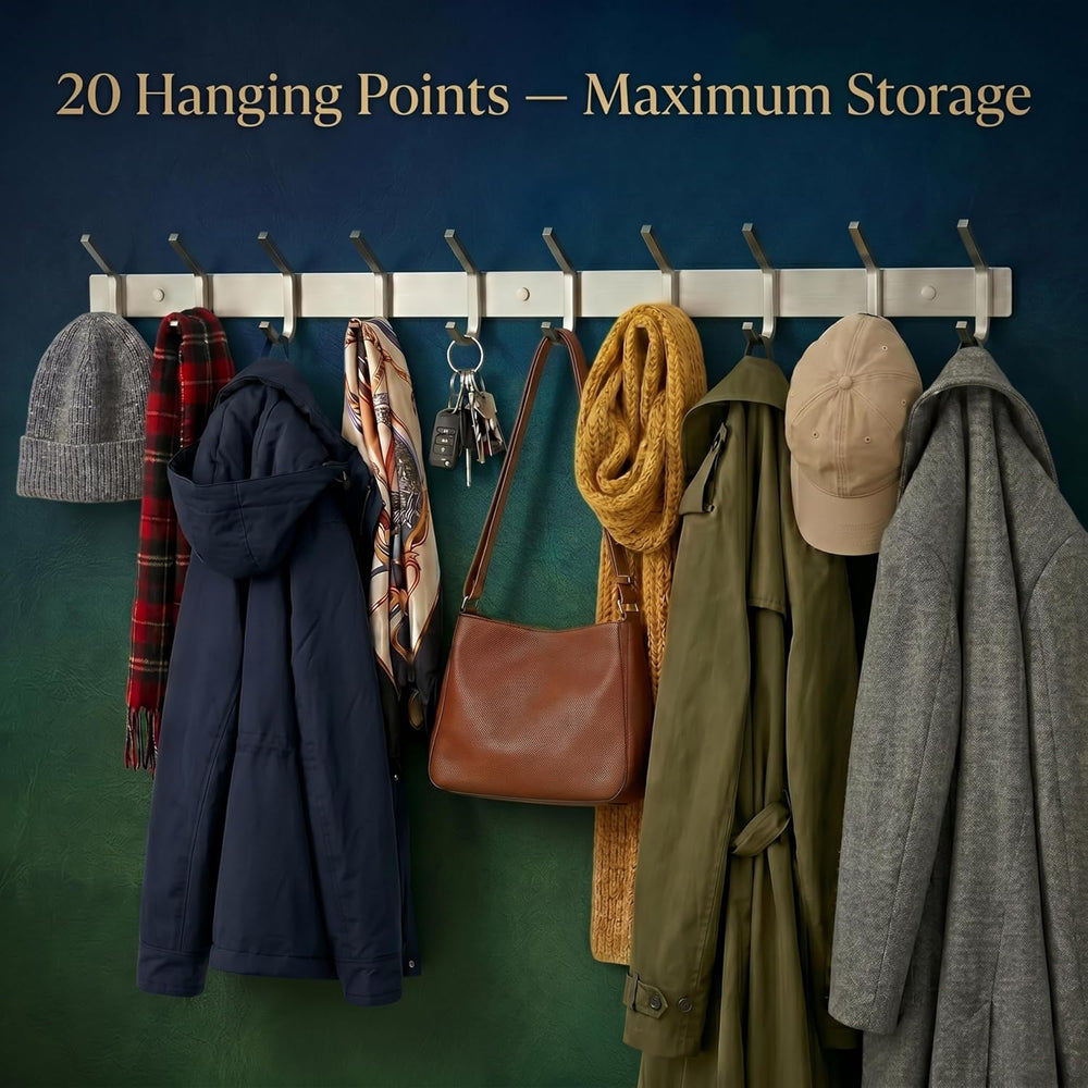 Coat Rack Wall Mount – Brushed Nickel 30 Inch Stainless Steel Hook Rail with ...
