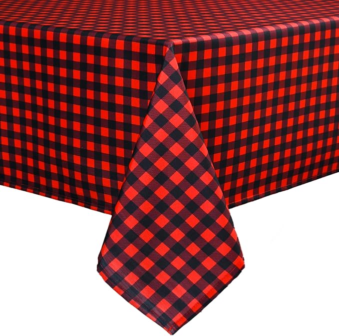 Gingham Xmas Tablecloth Fabric by Essifunia