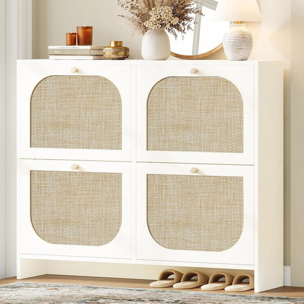 Nicetree Rattan Shoe Cabinet for Entryway, 9.5" Ultra-Thin Narrow Shoe R...