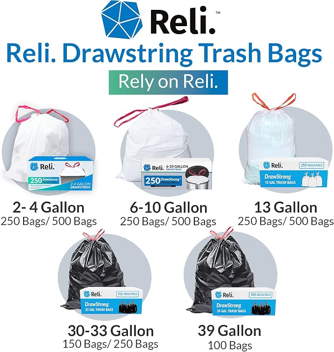 Reli. 6-10 Gallon Trash Bags Drawstring | 500 Count Bulk | 22"x23" | 6 - Image 7