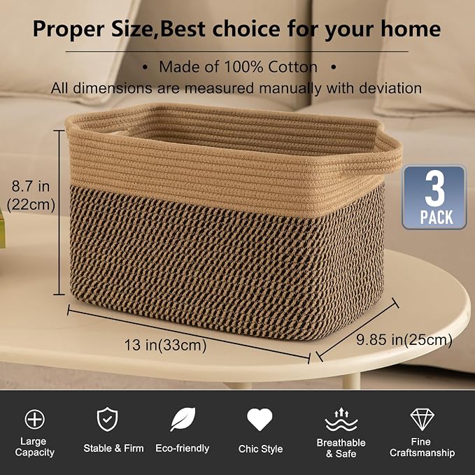 OIAHOMY 3 Pack Storage Basket for Organizing, Woven Basket Basket - Image 3
