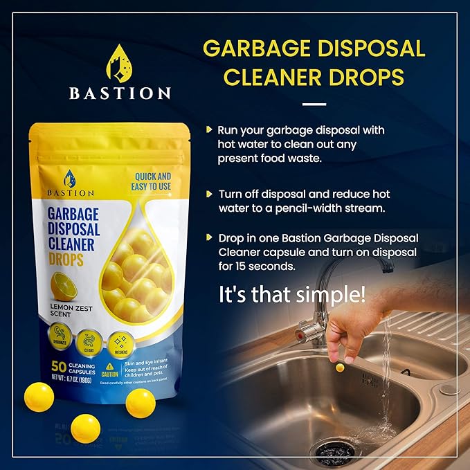 Bastion Garbage Disposal Cleaner and Deodorizer Drops-] Lemon Zest Scented - Image 2