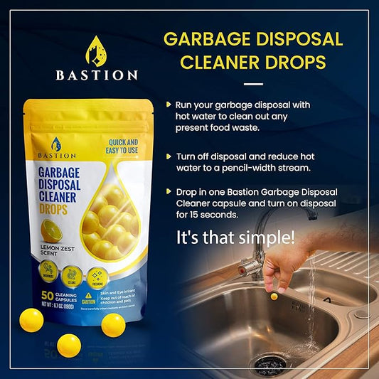 Bastion Garbage Disposal Cleaner and Deodorizer Drops-] Lemon Zest Scented - Image 2