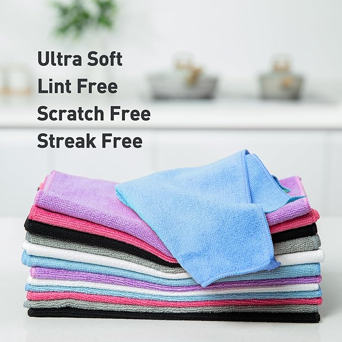 Blue Microfiber Cleaning Cloth 13"x13", Ultra Soft Absorbent Microfiber - Image 3