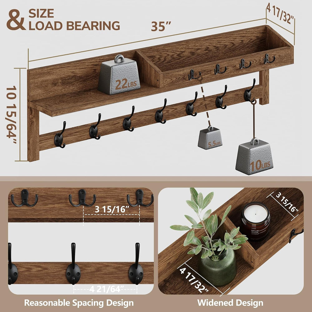 AMBIRD Coat Rack Wall Mount, 35 inch Large Wall Hooks with Shelf, Entryway Sh...