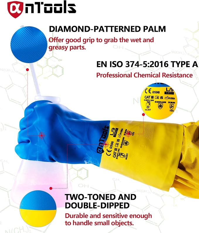 2 Pairs Neoprene and Rubber Blend Heavy-Duty Chemical Gloves, Protective - Image 2