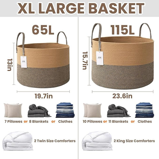 Woven Blanket Basket, 115L Large Rope Storage Bin - Image 2