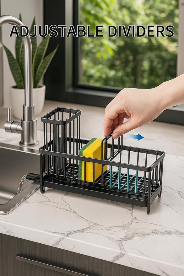 BSHG King Black Sponge Holder for Kitchen Sink, Sink Caddy Organizer - Image 2