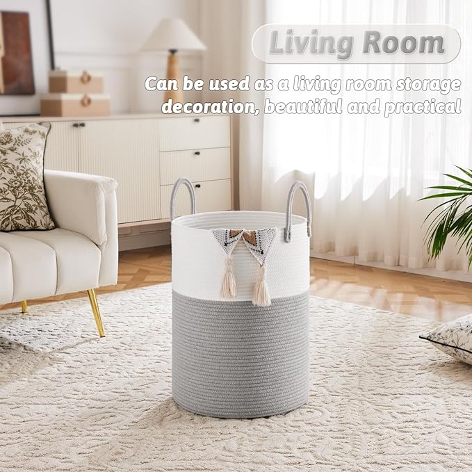 Laundry Basket, Woven Cotton Rope Laundry Hamper, 60L - Image 5