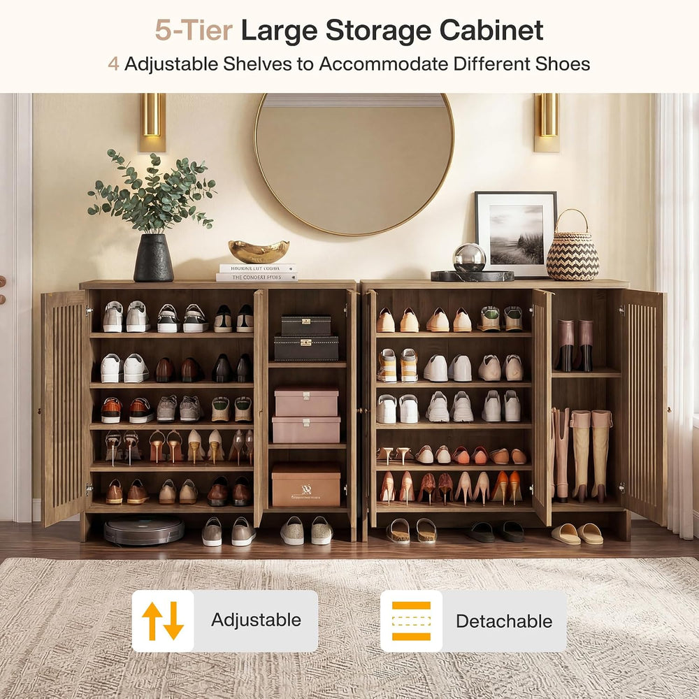 Tribesigns 5-Tier Shoe Cabinet with 3 Doors, Wooden 30 Pairs Shoe Storage Cab...