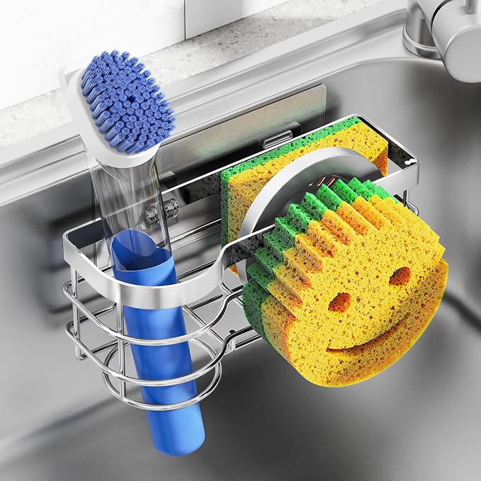 Cisily Smiley Sponge Holder for Kitchen Sink Caddy, Stainless Steel Movable by CISILYHOMELIFE