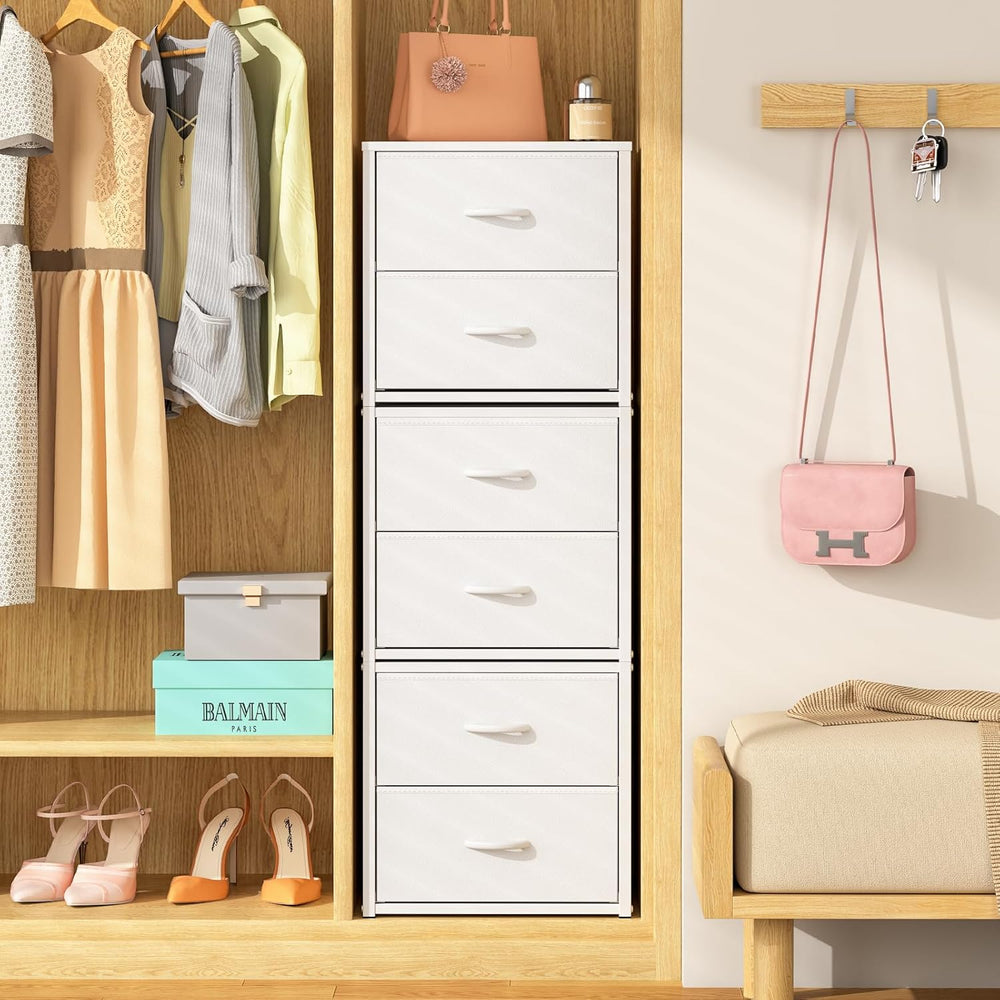 DAOUTIME 3-Pack Stackable Storage Drawers (6 Drawers Total), White Closet Org...