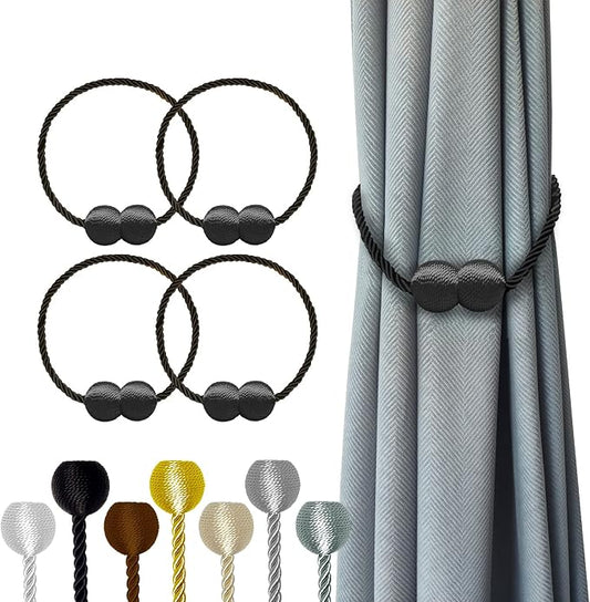 Hion Magnetic Curtain Tiebacks 4 Pack, Nickel-plated Metal and Polyester by Hion