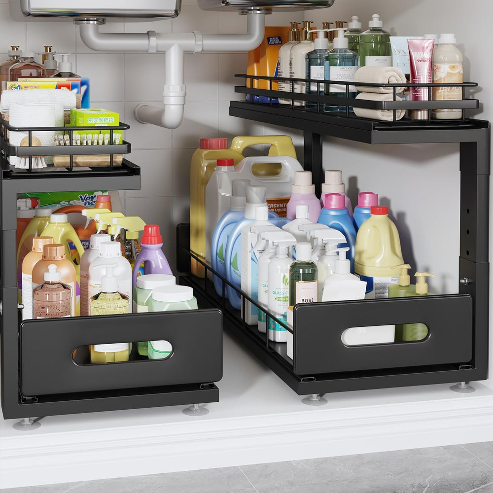 Under Sink Organizer Upgrade To Professional Rails,2-Tier Dual Pull Out Cabin...