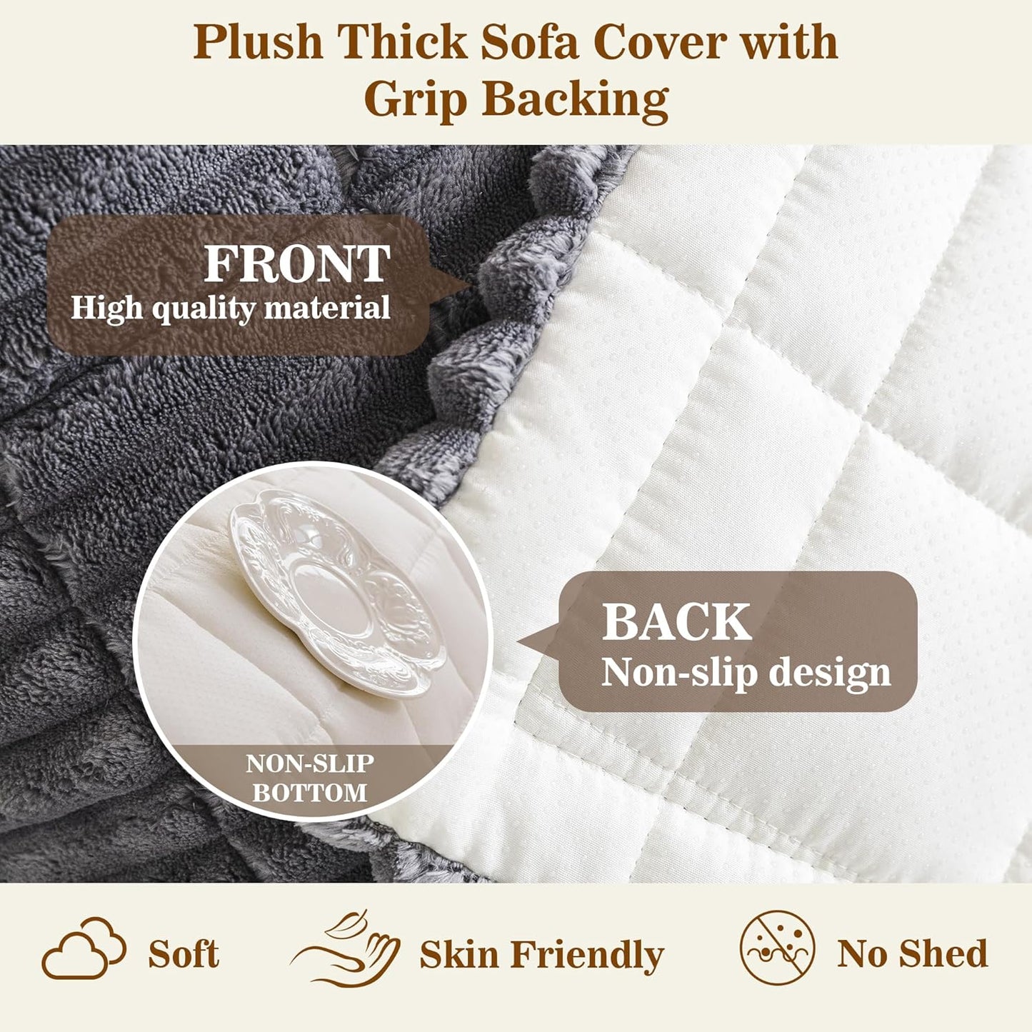 MYSKY HOME Couch Covers for 3 Cushion Sofa Pet Friendly, Couch Cover for Dogs, Sofa Covers for Pets Washable, Soft Non-Slip Sofa Slipcovers Furniture Protector Covers, Dark Grey, 27.6" x 70.9"
