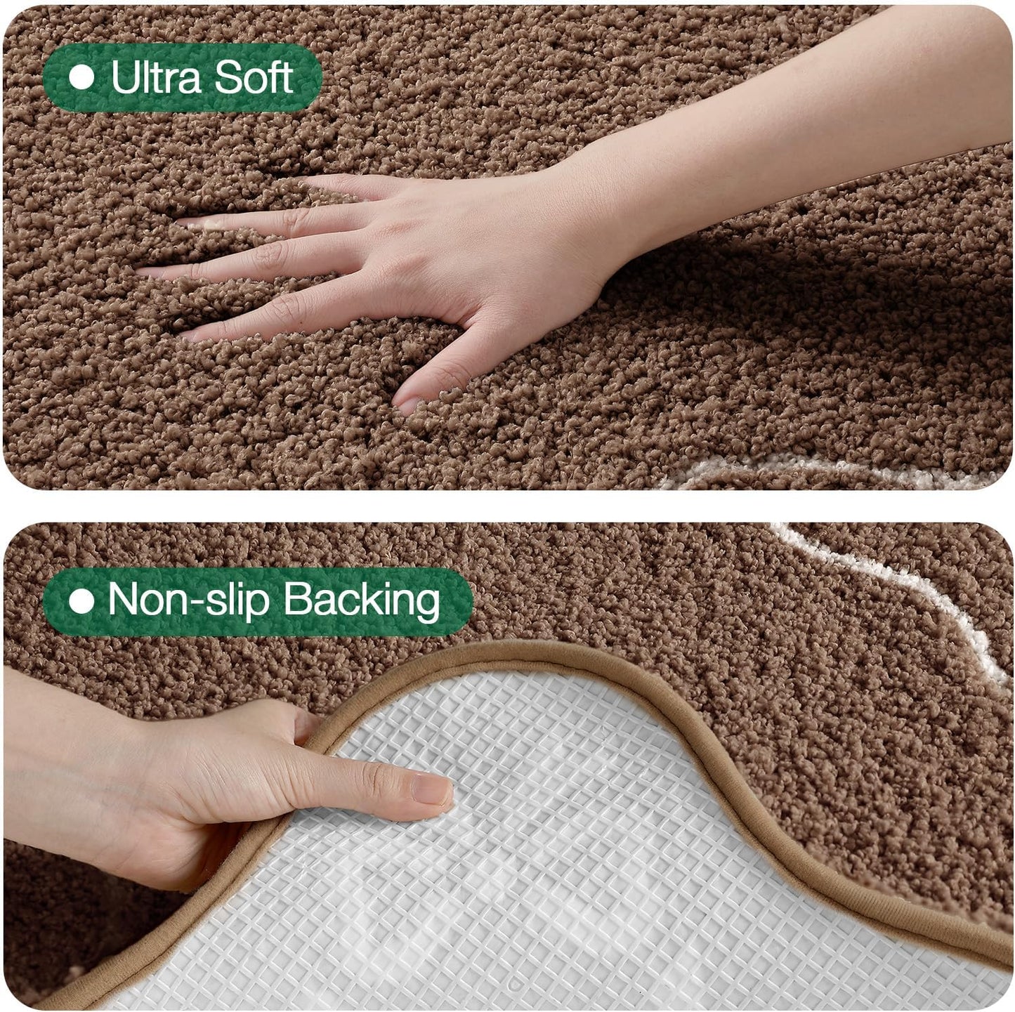 LUMI Scalloped Bathroom Rug, Cute Plush Microfiber Bath Mat, Super Absorbent & Quick Dry Shower Mat, Machine Washable Floor Carpet for Tub, Brown, 24"x36"