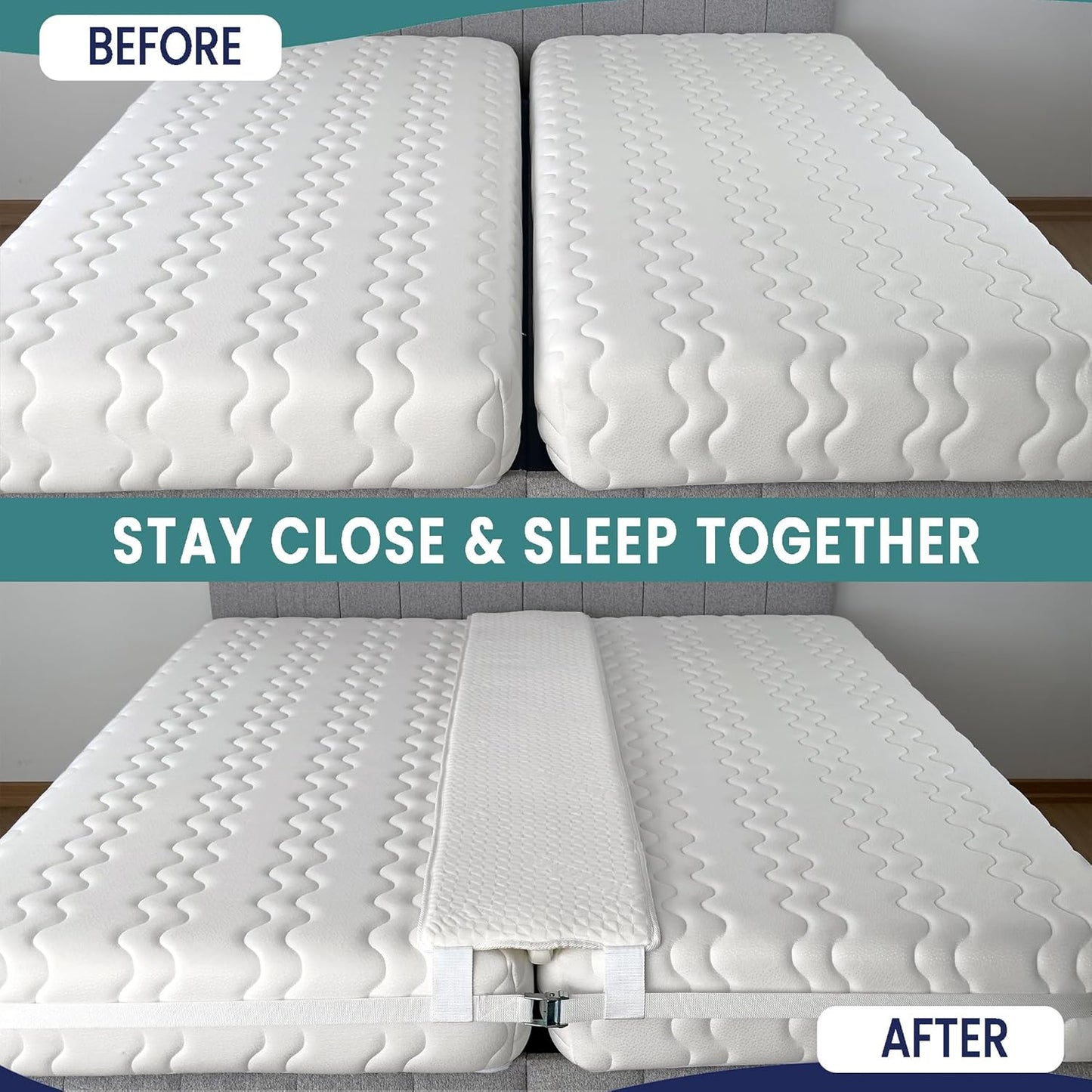 10" Extra Wide Bed Bridge Twin to King Converter Kit - Split King Gap Filler for Adjustable Bed - Mattress Connector & Gap Filler for Bed - Heavy Duty Metal Buckle Strap - 25D Memory Foam